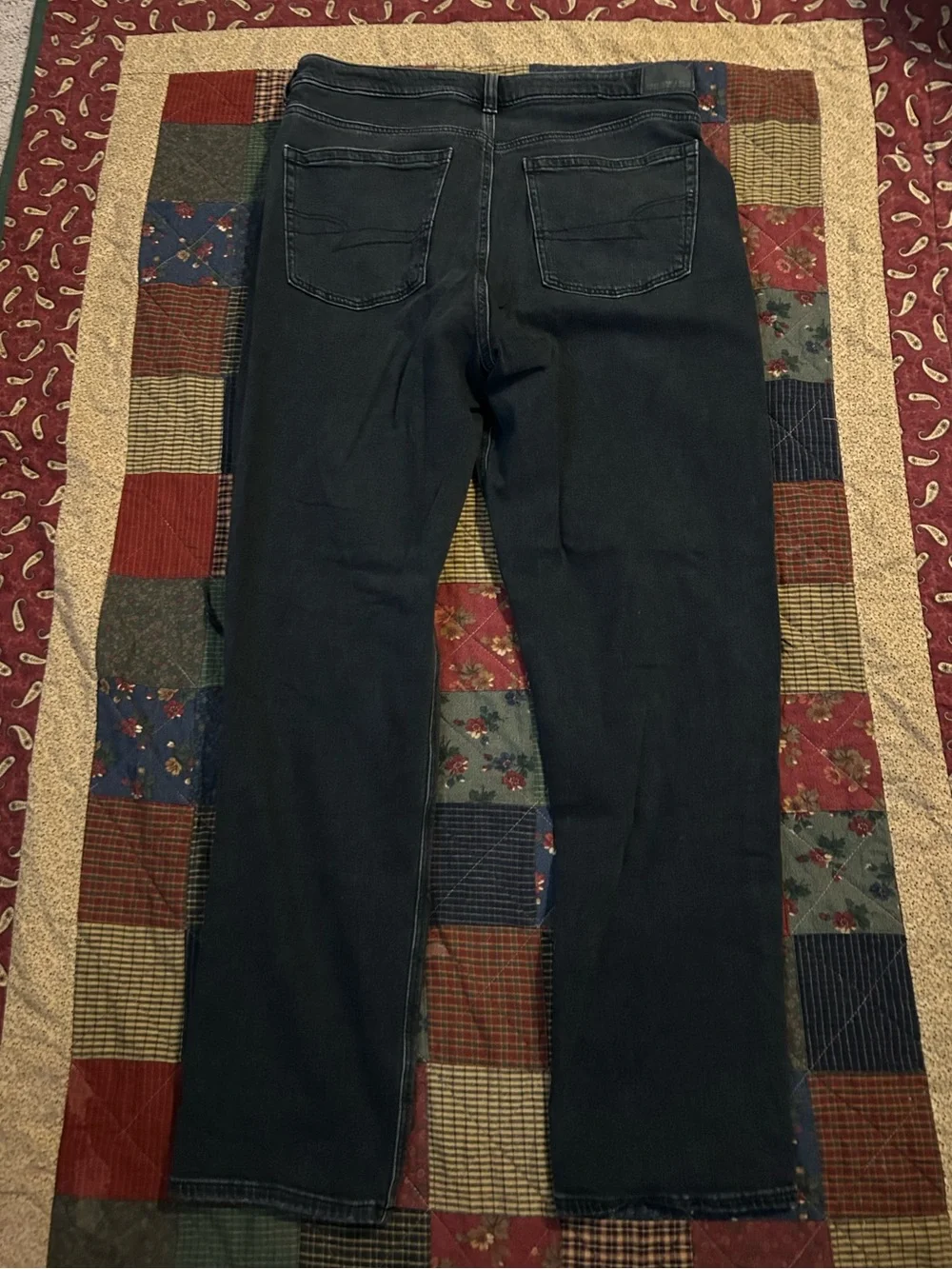 American Eagle Outfitters Women’s Black Straight Leg Jeans with Distressed Knees